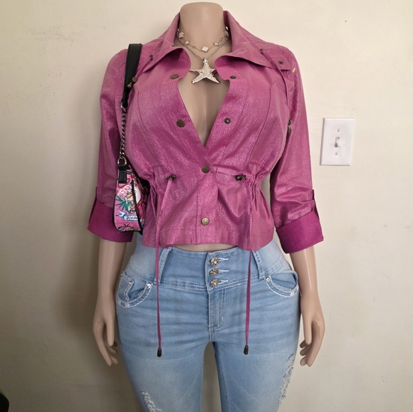 ☆Ruby Rd. Shimmering Pink Utility Jacket☆ - Picture 1 of 8